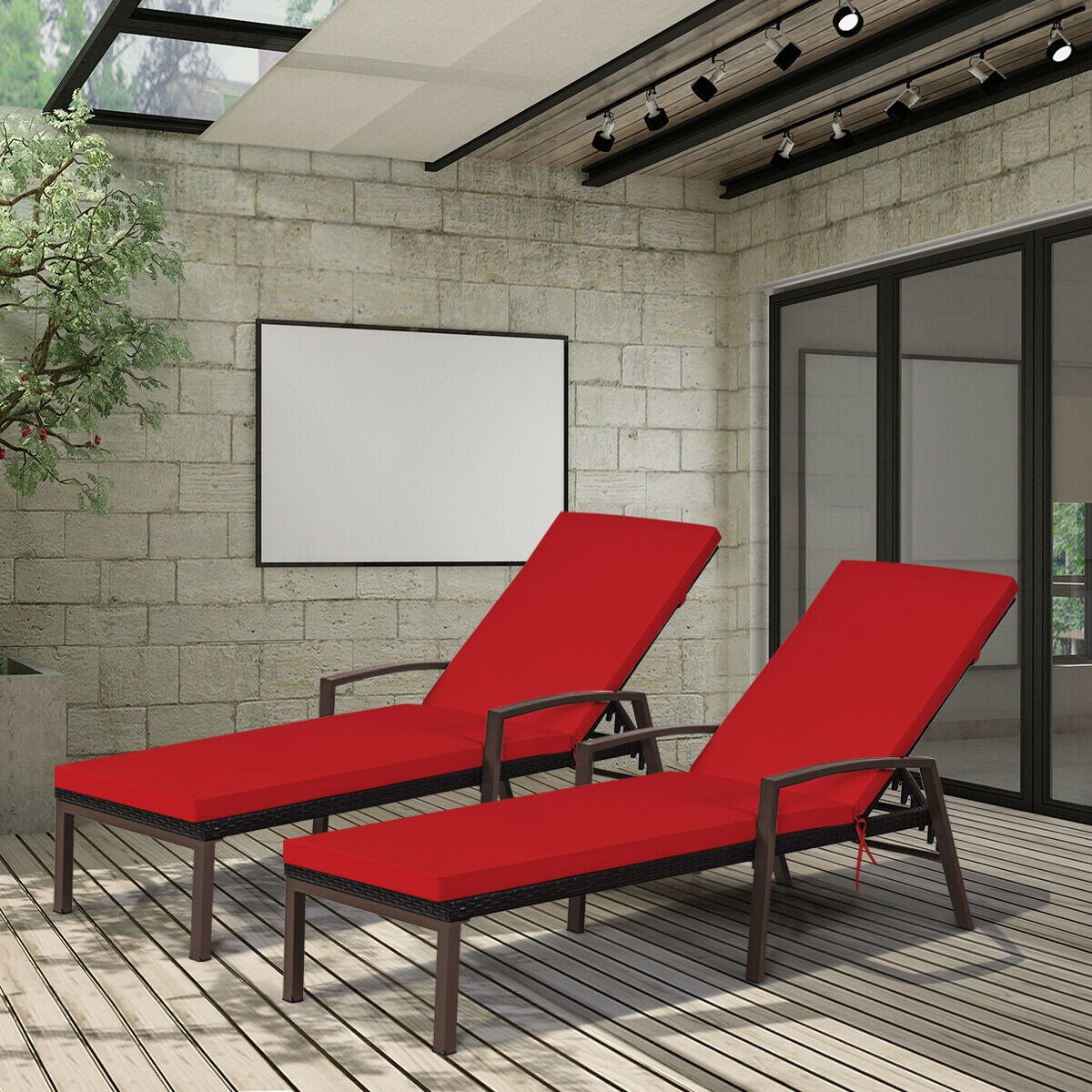 Adjustable Patio Chaise Lounge Chair Set with Cushions
