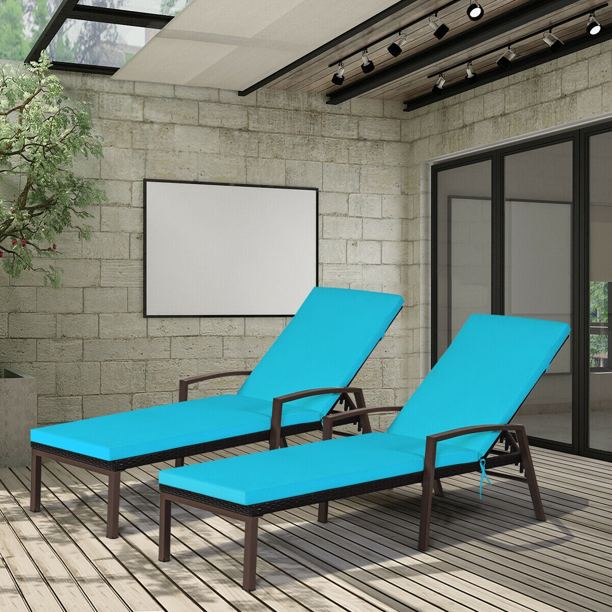 Adjustable Patio Chaise Lounge Chair Set with Cushions