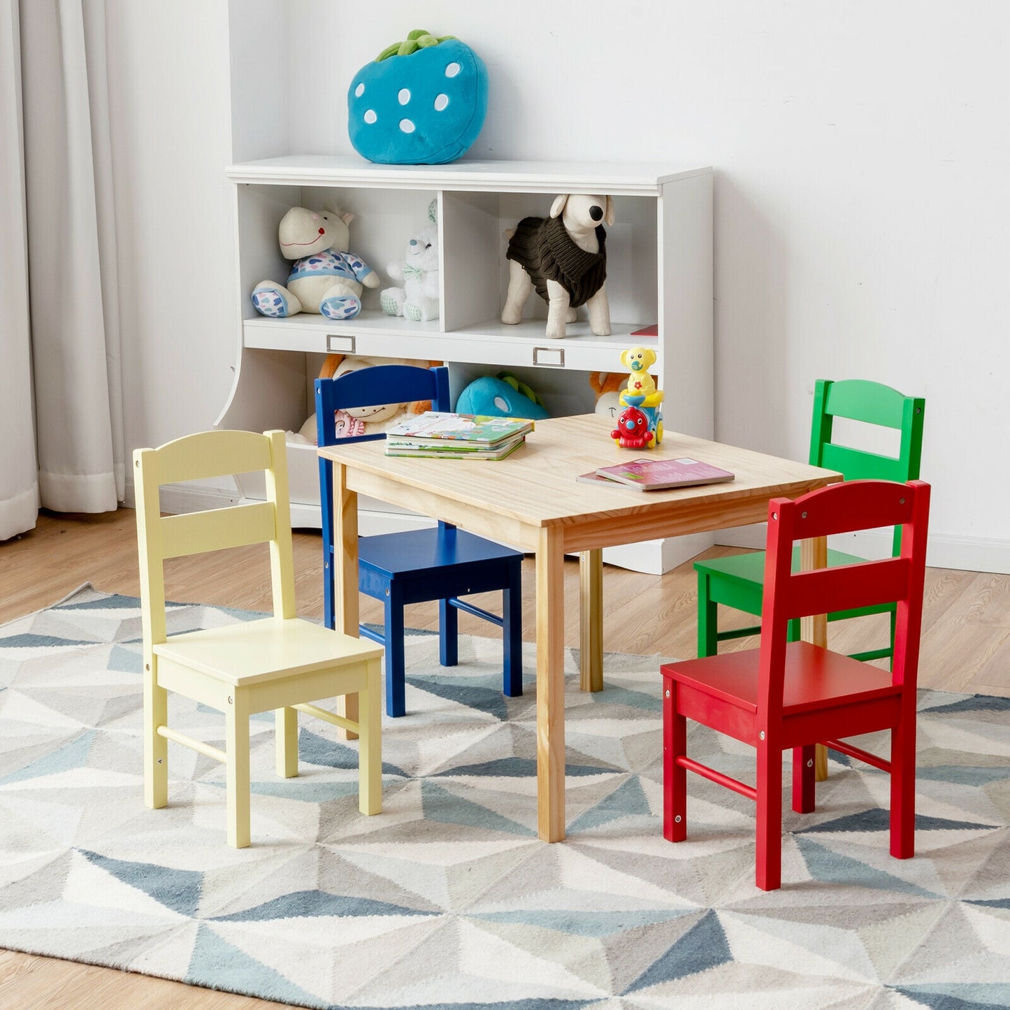 Kids Table and Chair Set - 5 Piece Pine Wood