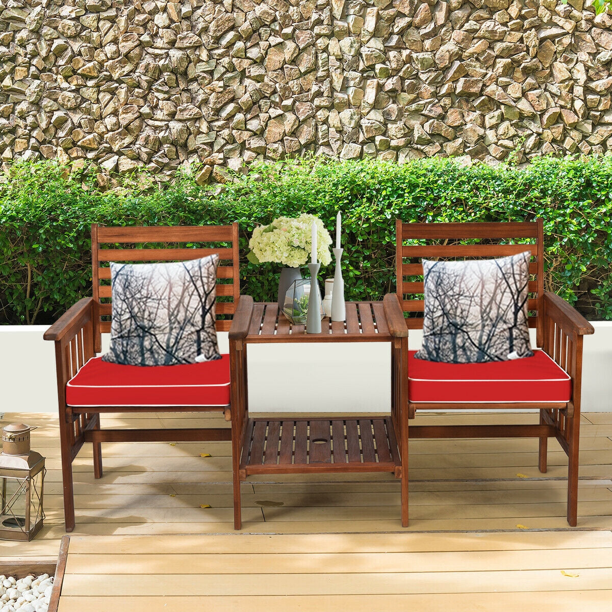 Acacia Wood Patio Conversation Set with Loveseat & Coffee Table