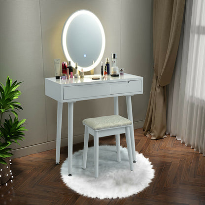 Vanity Makeup Table with Lighted Mirror and Stool Set
