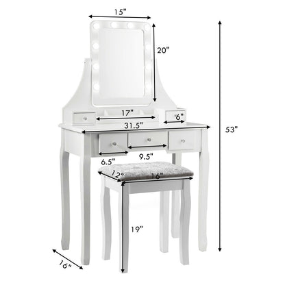 Vanity Dressing Table Set with 10 Dimmable Bulbs & Stool