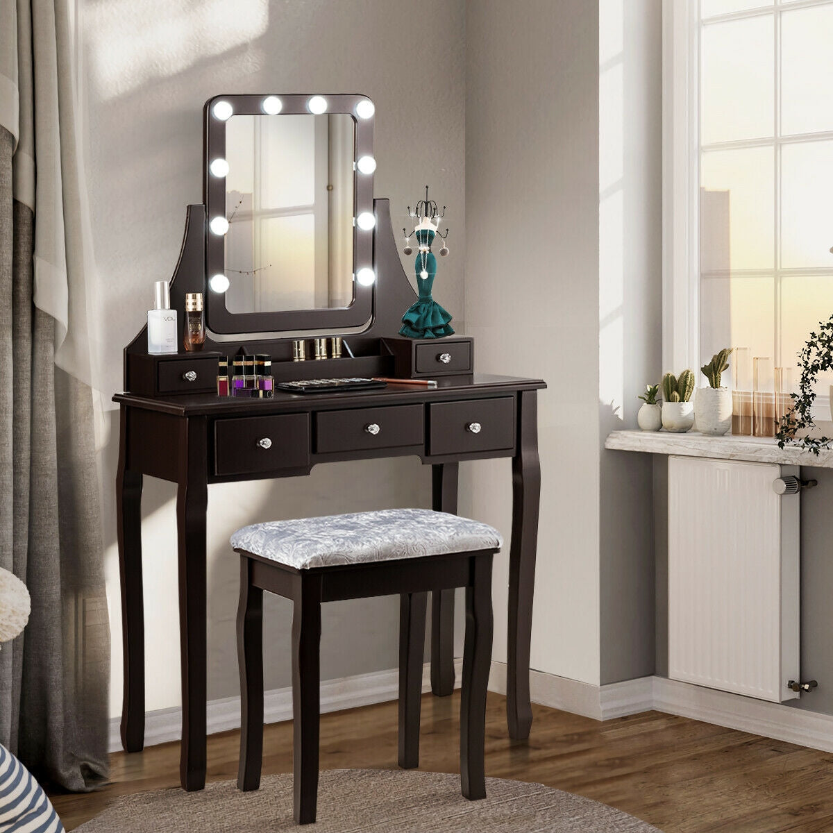 Vanity Dressing Table Set with 10 Dimmable Bulbs & Stool