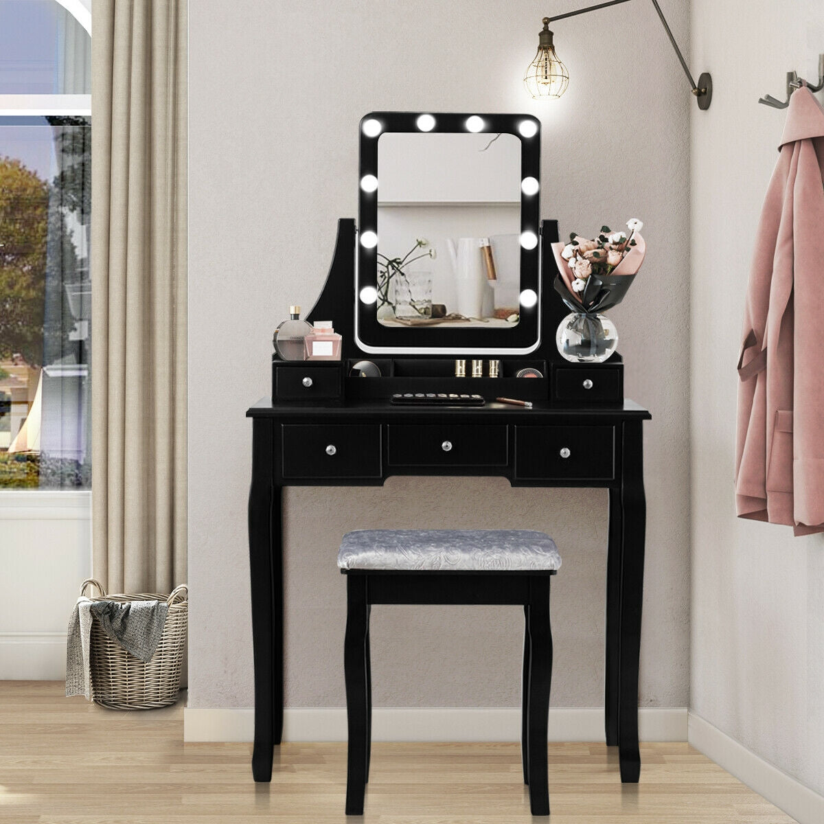 Vanity Dressing Table Set with 10 Dimmable Bulbs & Stool
