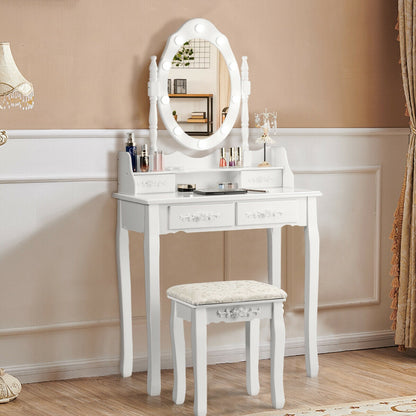 Makeup Vanity Table Set with Dimmable Bulbs & Cushioned Stool