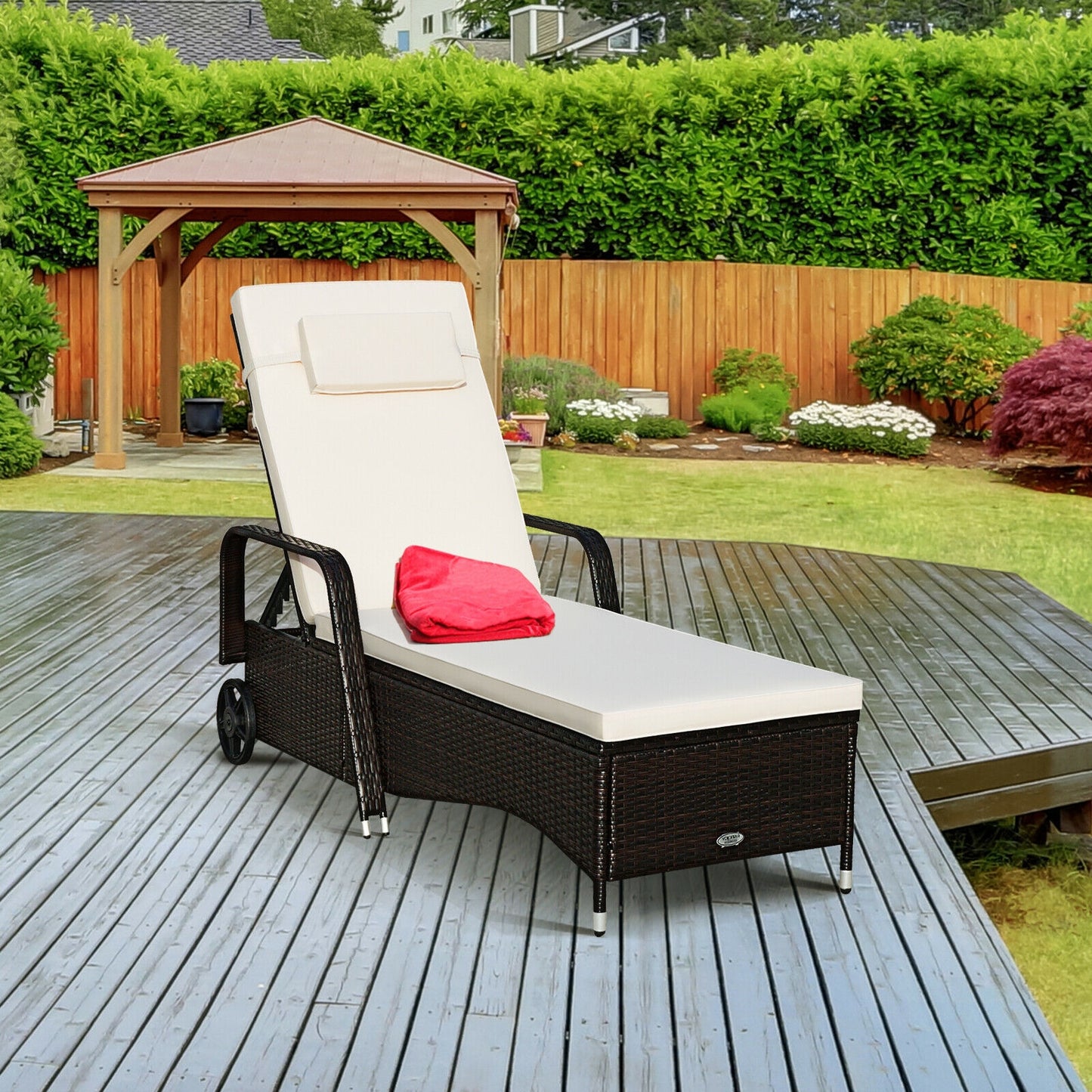 Adjustable Chaise Lounge with Cushion and Wheels
