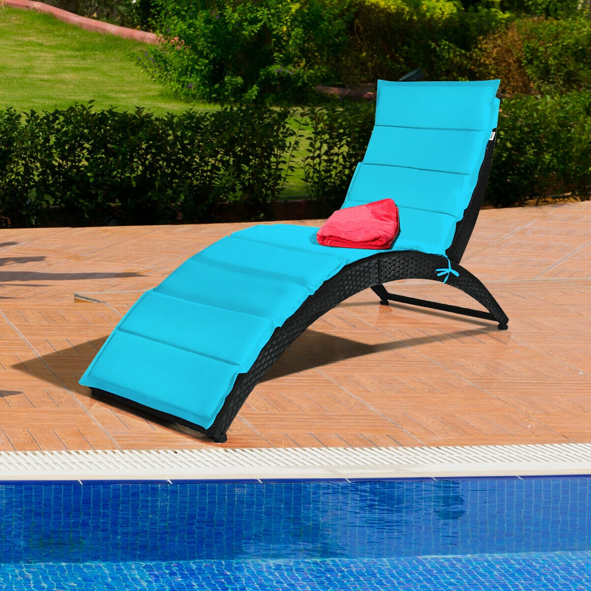 Folding Rattan Lounge Chair with Cushion - Outdoor Patio