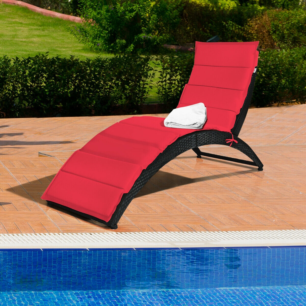 Folding Rattan Lounge Chair with Cushion - Outdoor Patio