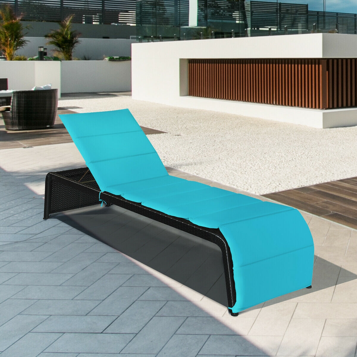 Adjustable Rattan Chaise Lounge Chair with Cushion