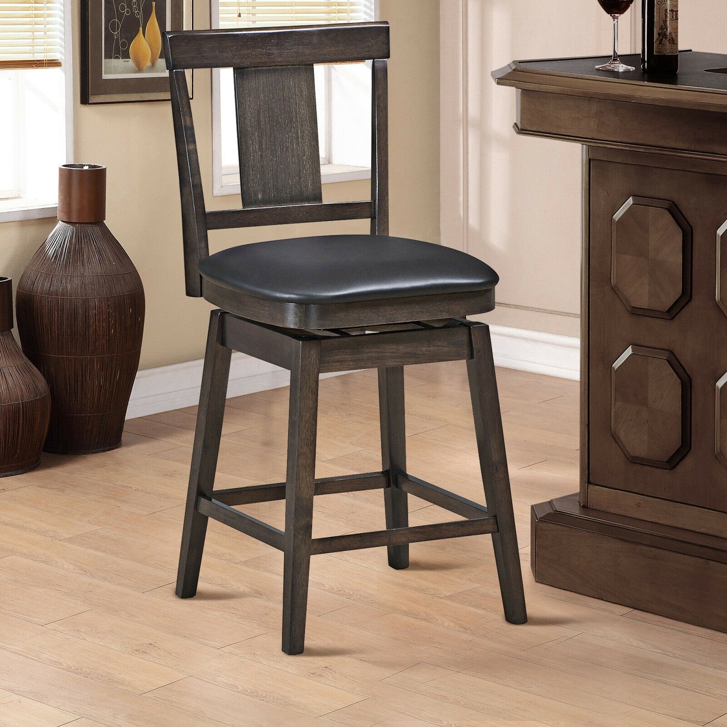 24-Inch Swivel Counter Height Bar Stool with Rubberwood Legs