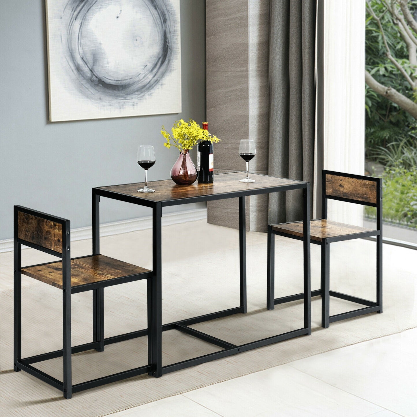 3-Piece Compact Dining Set with Metal Frame for Small Spaces