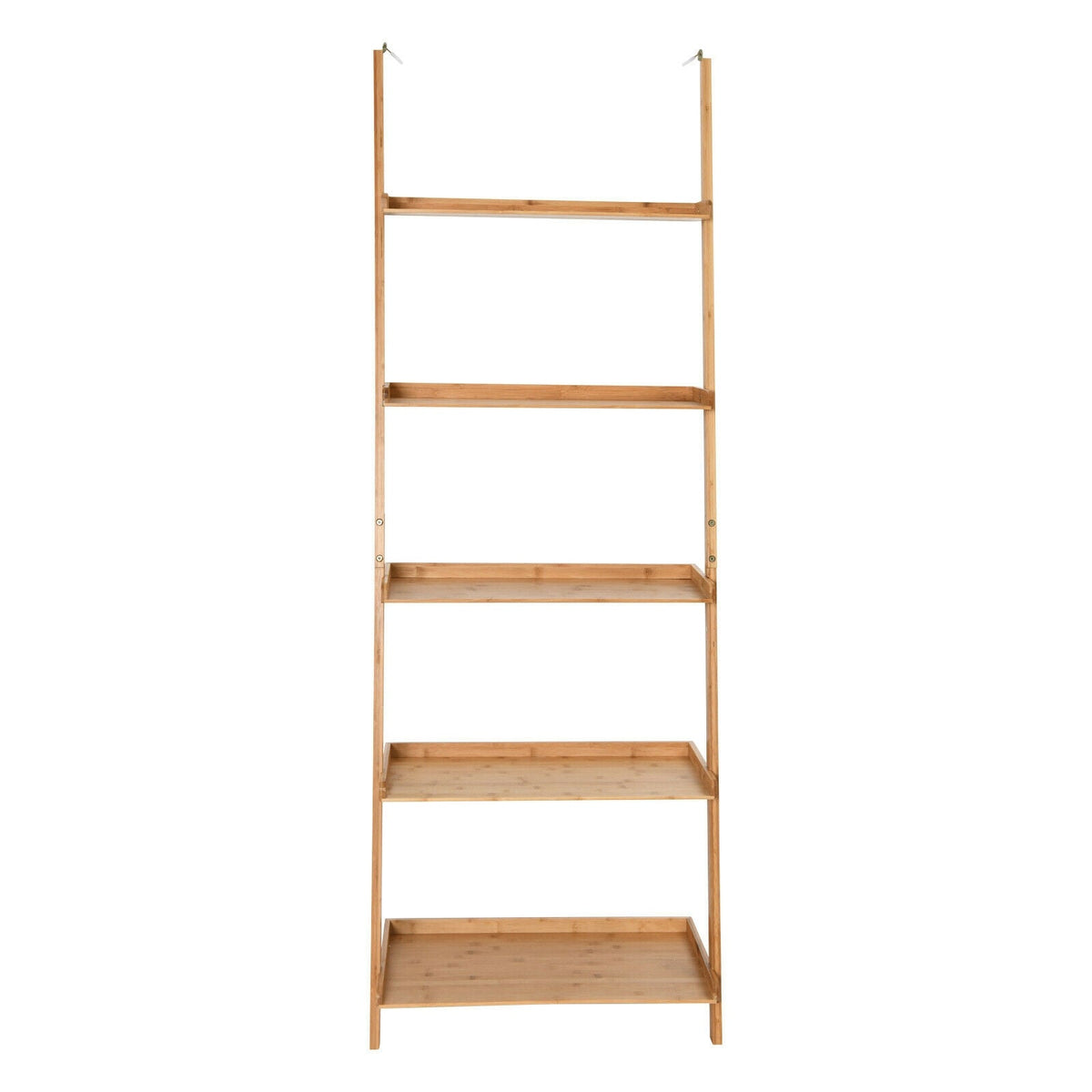 5-Tier Ladder Shelf Bamboo Bookshelf Wall-Leaning Storage Display Plant Stand-Natural