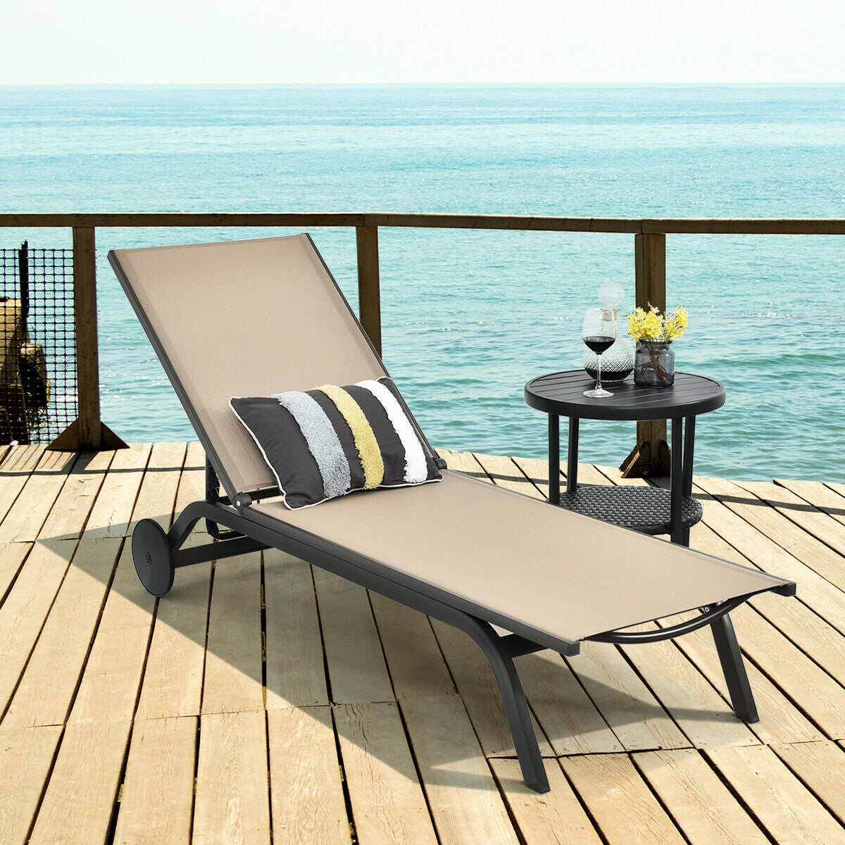 Adjustable Outdoor Chaise Lounge Chair with Wheels