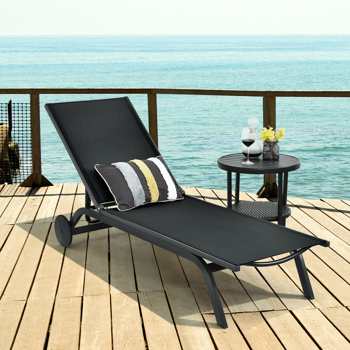 Adjustable Outdoor Chaise Lounge Chair with Wheels