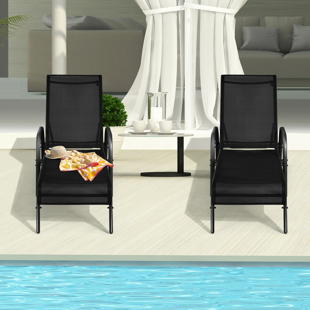 Outdoor Chaise Lounge Chairs Set of 2 with Adjustable Backrest