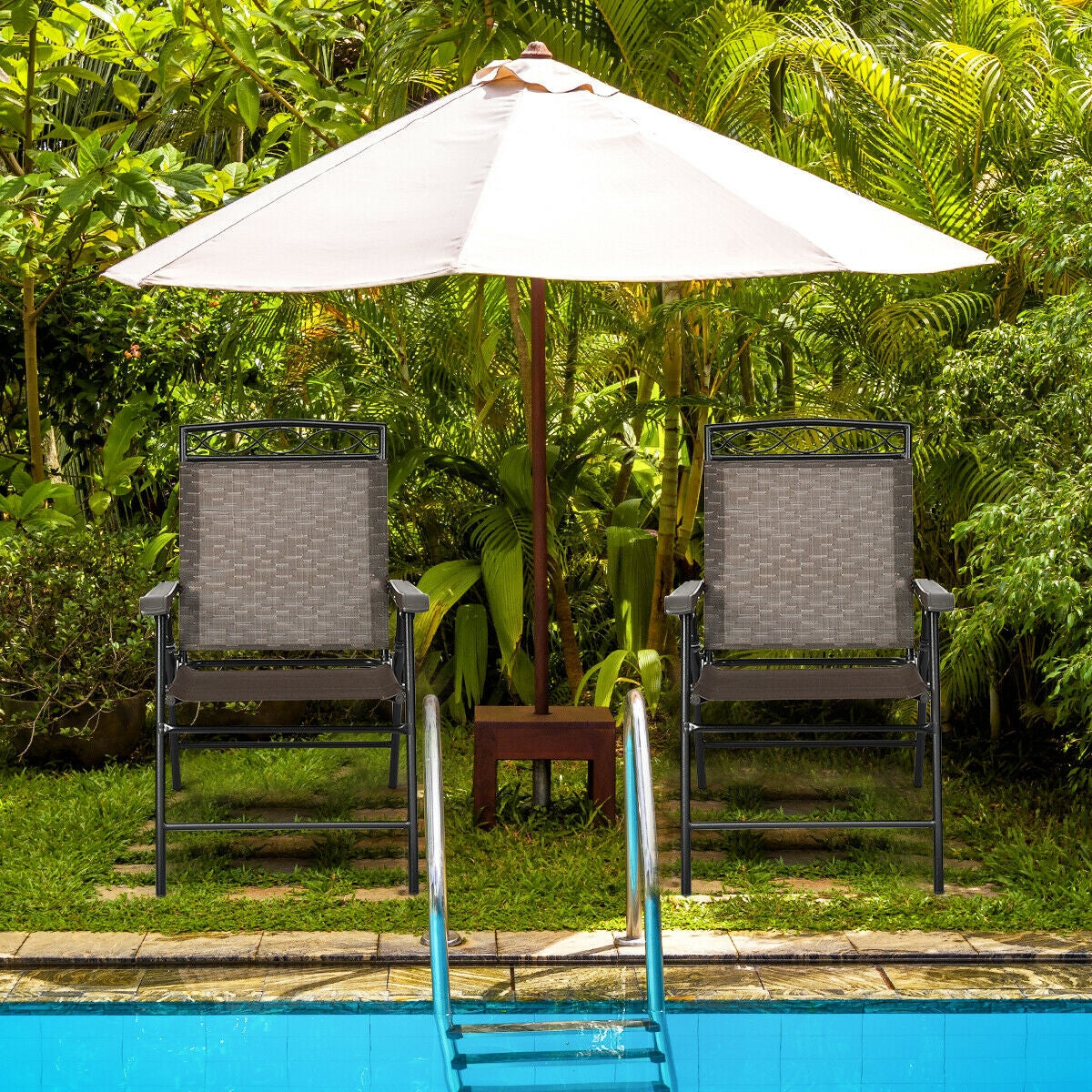 Folding Patio Dining Chairs Set of 2 with Armrests