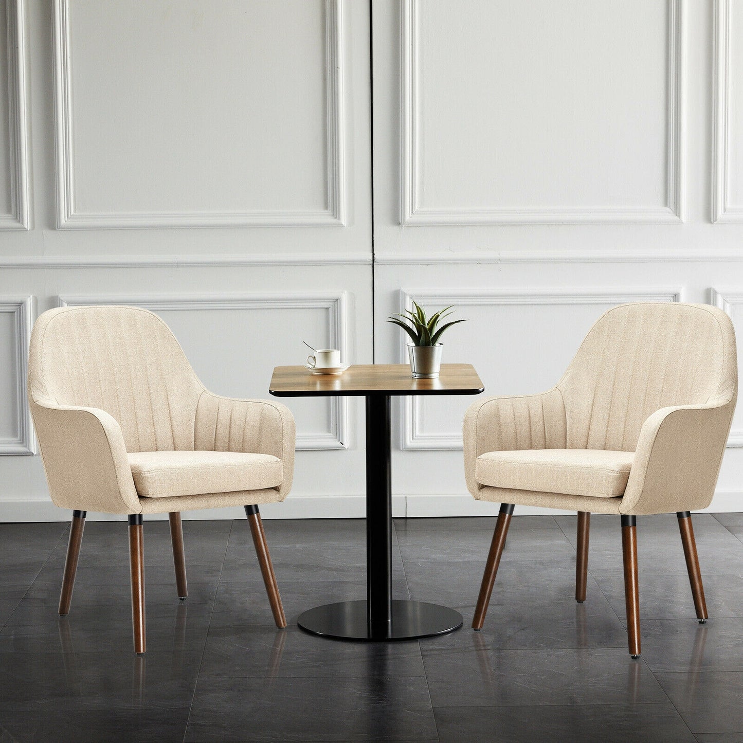 Upholstered Accent Chairs Set of 2 with Wooden Legs