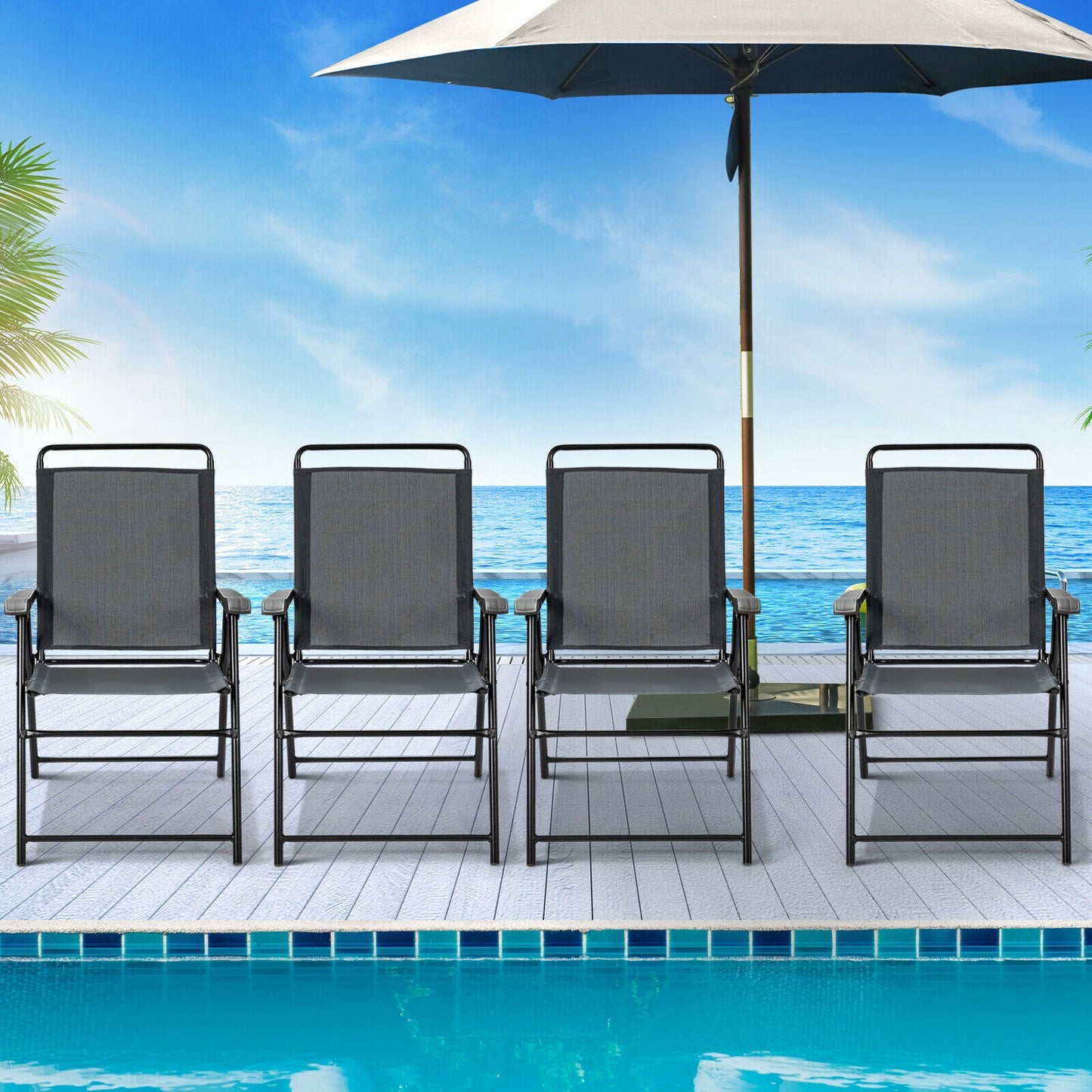 Folding Patio Dining Chairs Set of 4 with Armrests