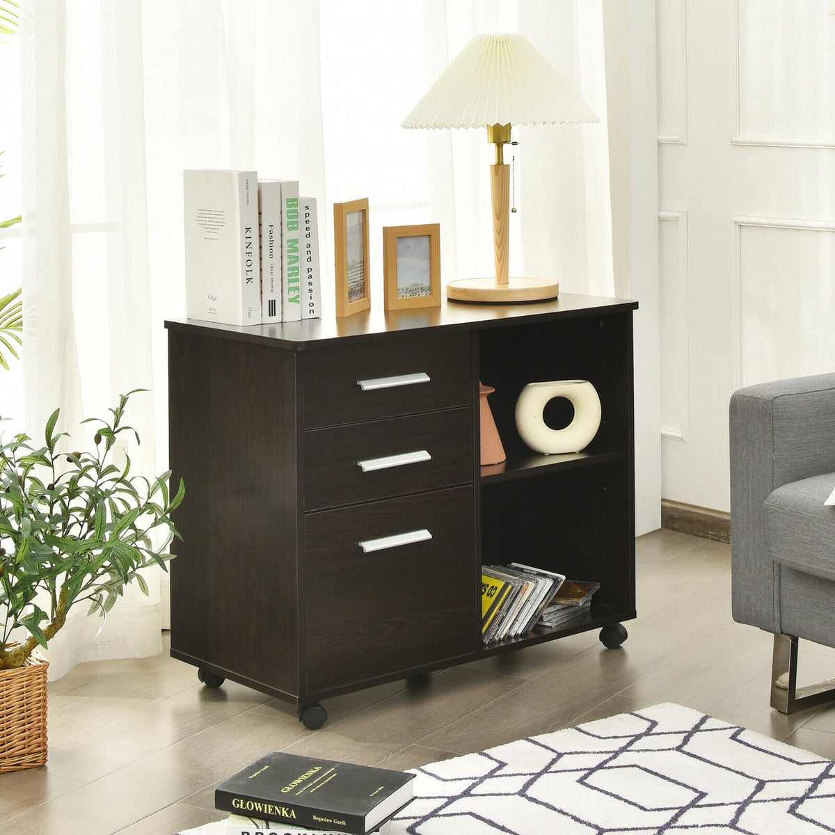 3-Drawer Mobile Lateral File Cabinet Printer Stand