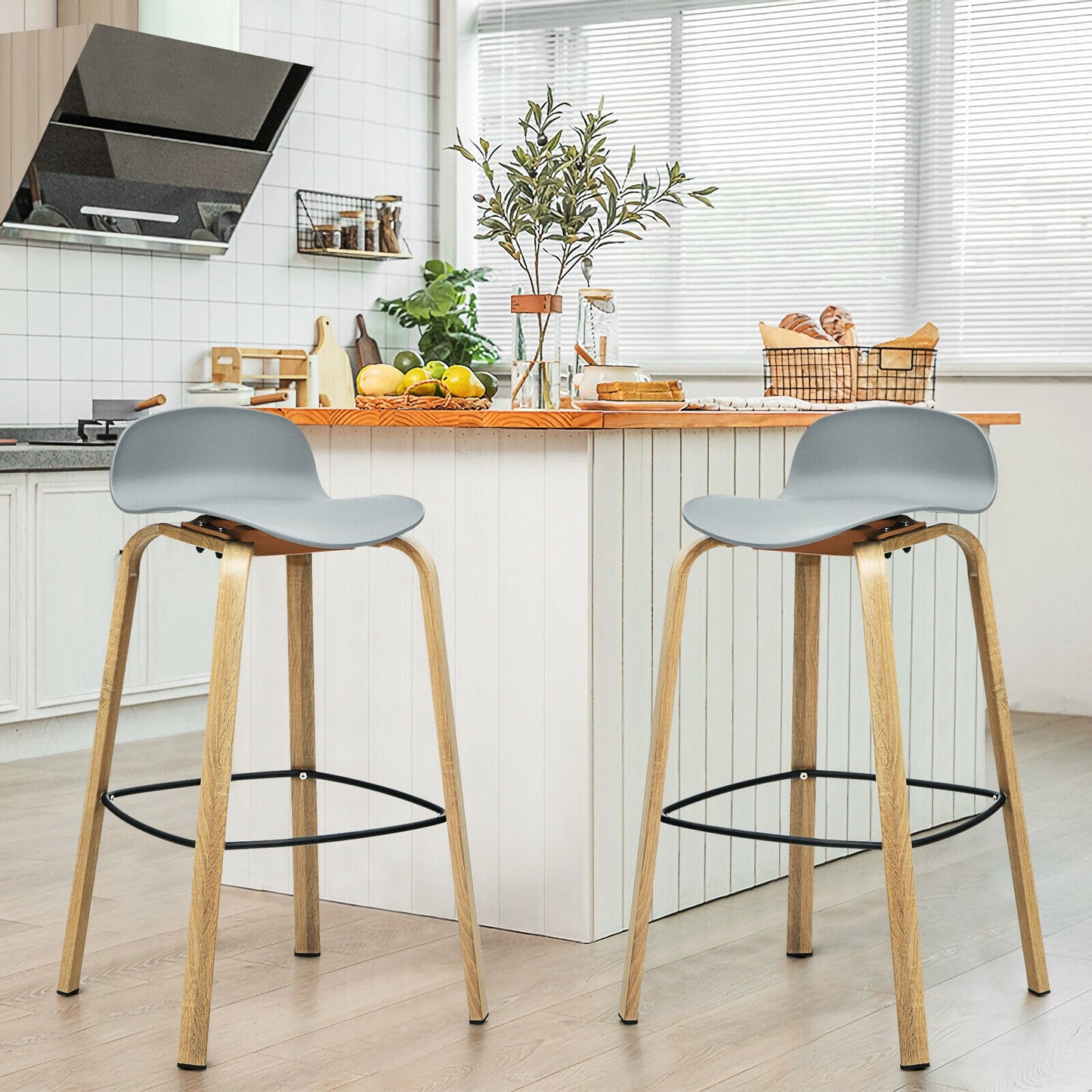 Modern Low Back Bar Stools Set of 2 with Metal Legs