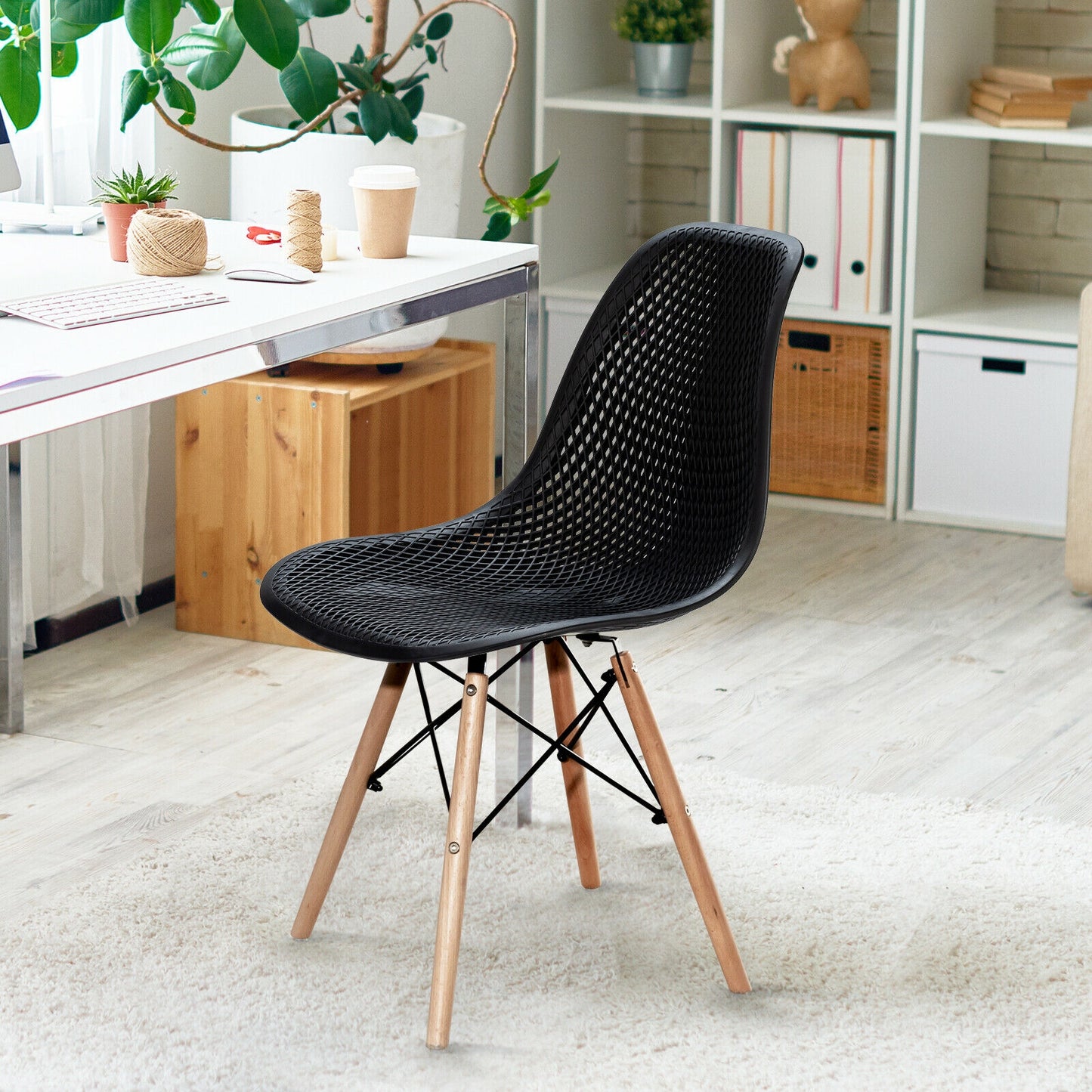 Modern Hollow Dining Chairs Set of 4 with Wood Legs