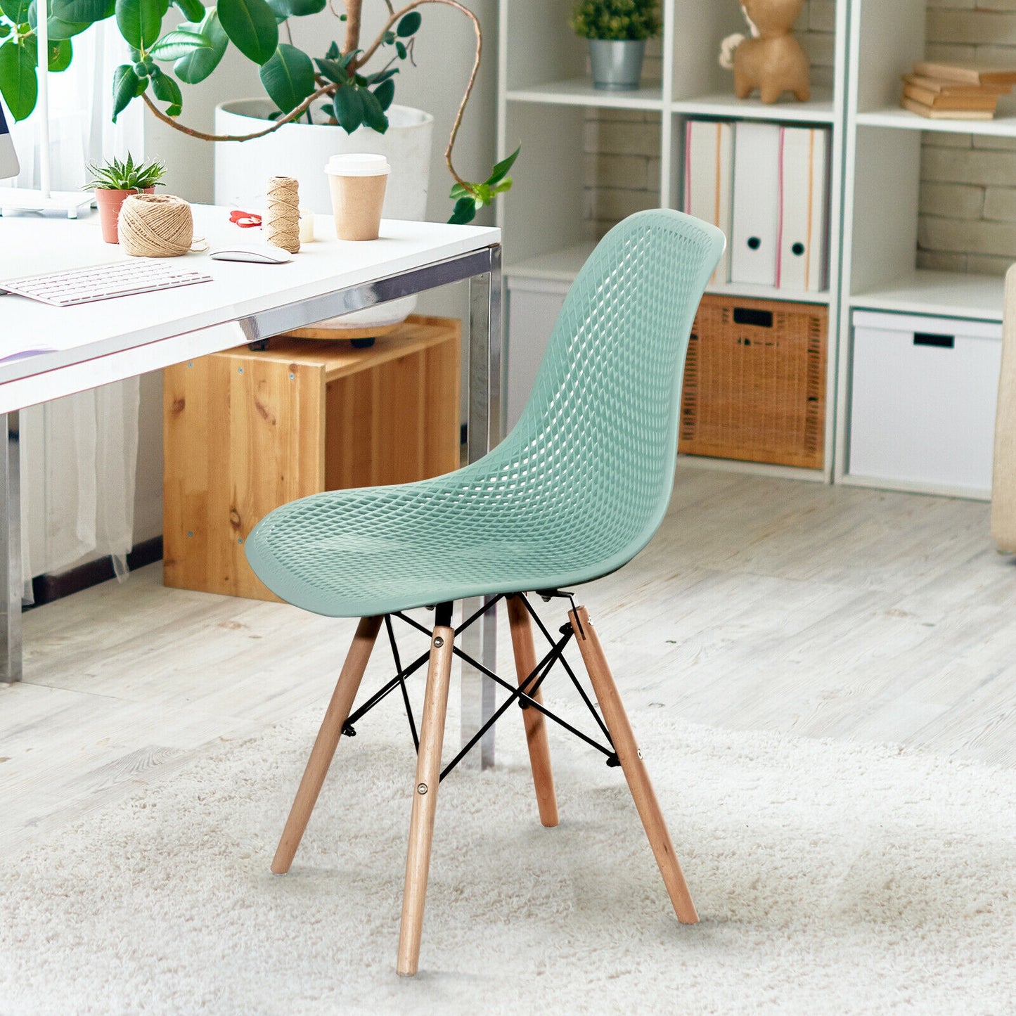 Modern Hollow Dining Chairs Set of 4 with Wood Legs