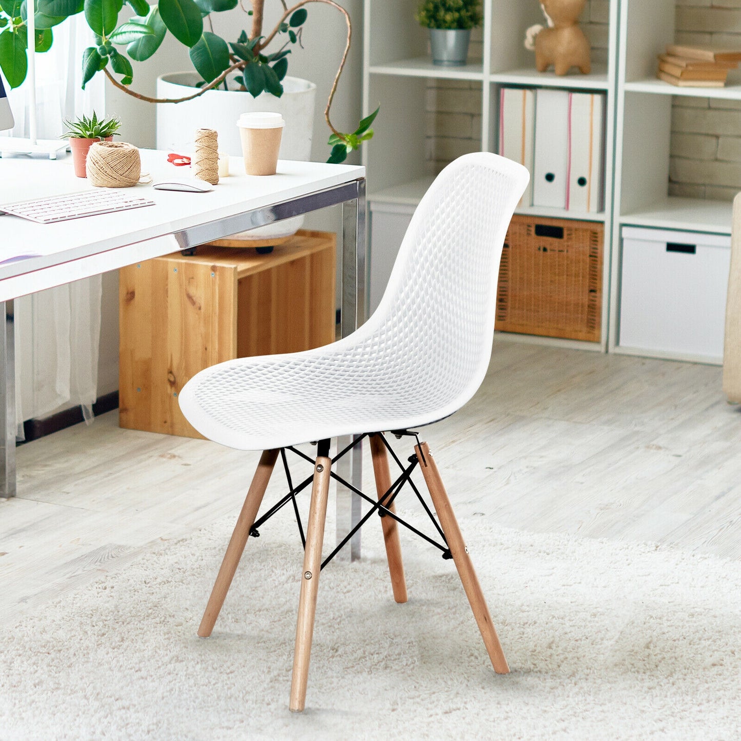 Modern Hollow Dining Chairs Set of 4 with Wood Legs