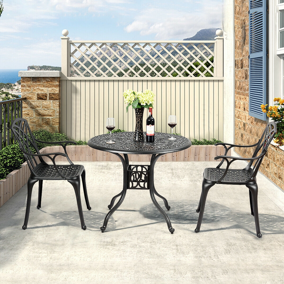Aluminum Patio Dining Chairs Set of 2 with Armrests