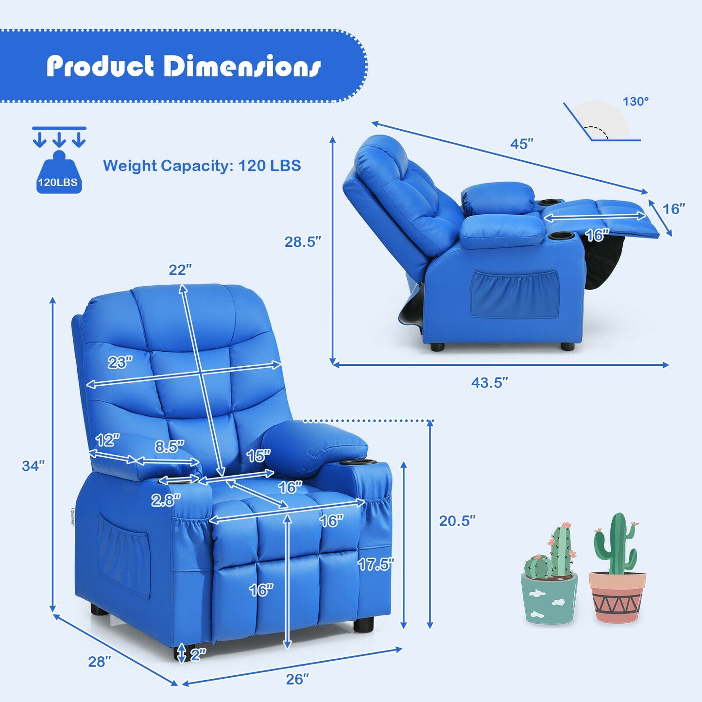 Kids Recliner Chair with Cup Holder and Footrest