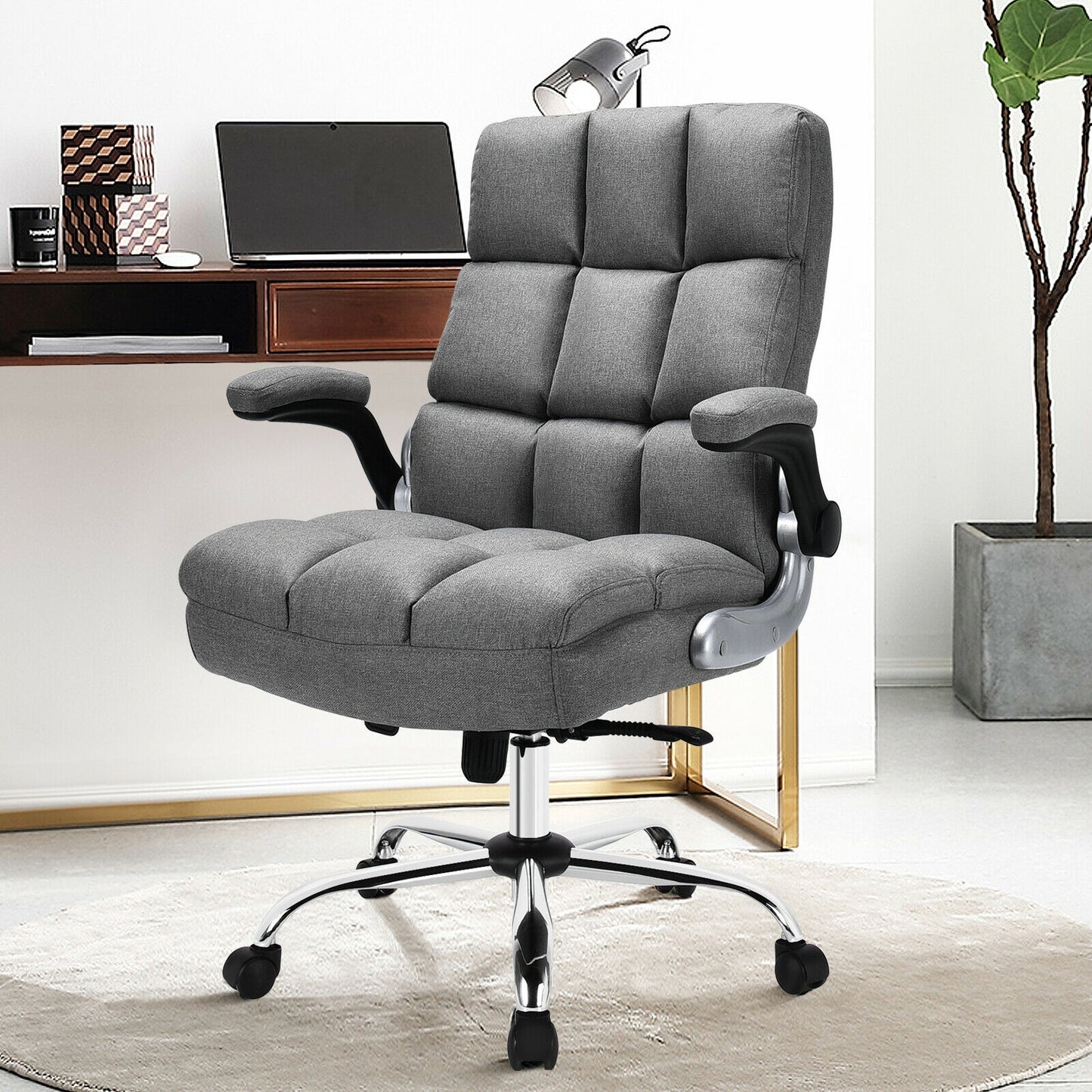 High Back Swivel Office Chair with Flip-Up Arms - 400 lbs
