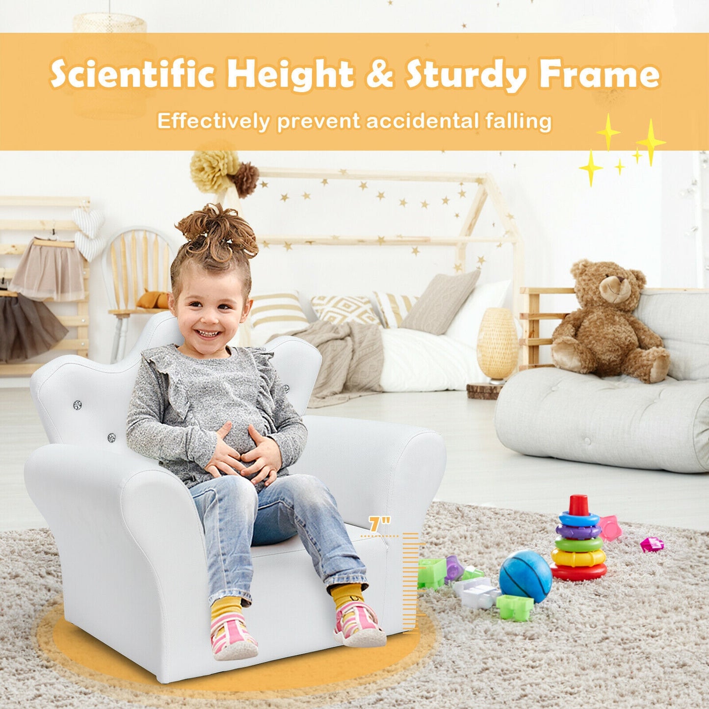 Kids Sofa Armrest Chair with Ottoman for Toddlers