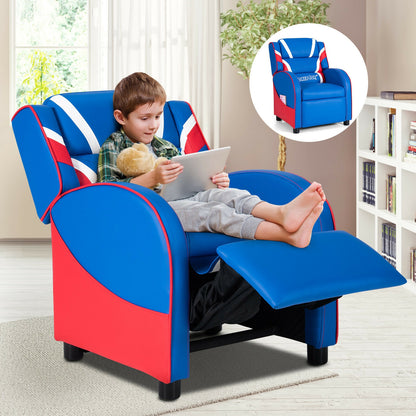 Kids Recliner Chair with Side Pockets - Adjustable Leather