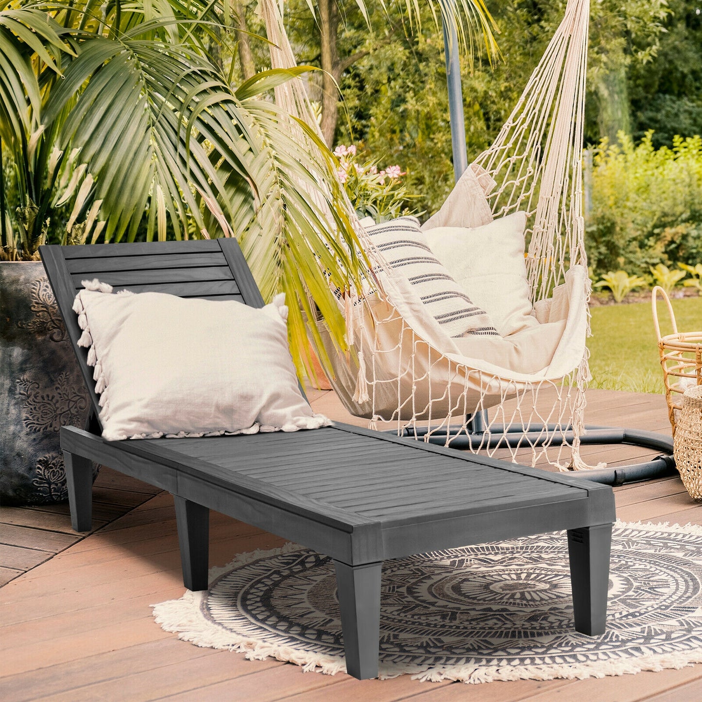 Adjustable Outdoor Chaise Lounge Chair with 5-Position Backrest