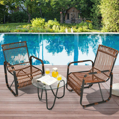 3-Piece Patio Conversation Set with Wicker Chairs & Glass Table