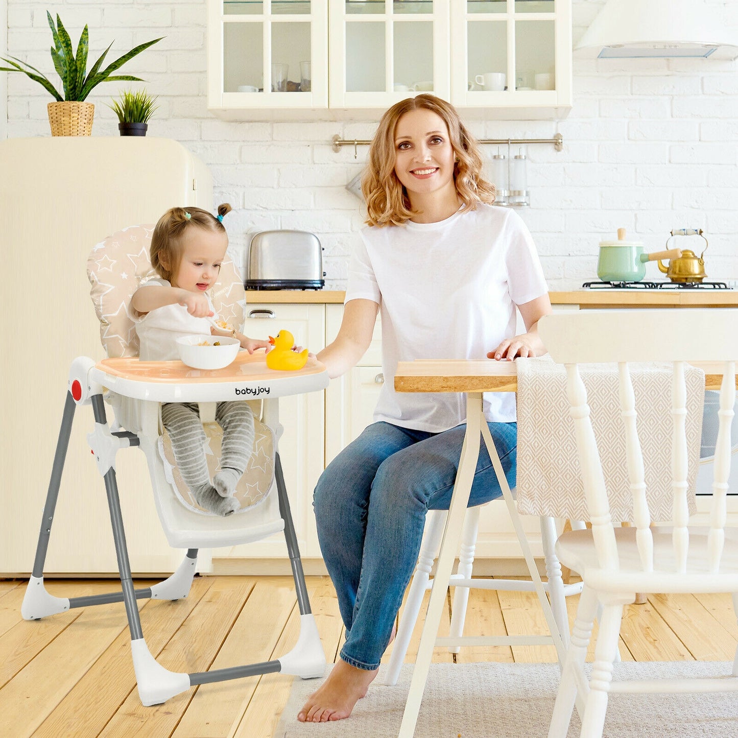 Folding Baby High Chair with 6-Level Height Adjustment