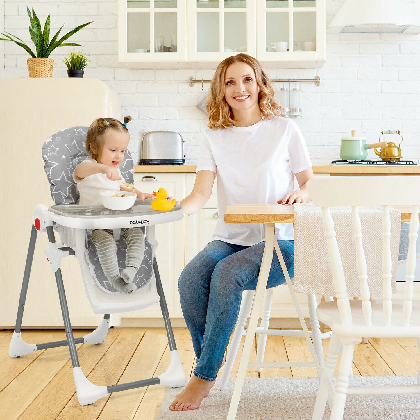 Folding Baby High Chair with 6-Level Height Adjustment