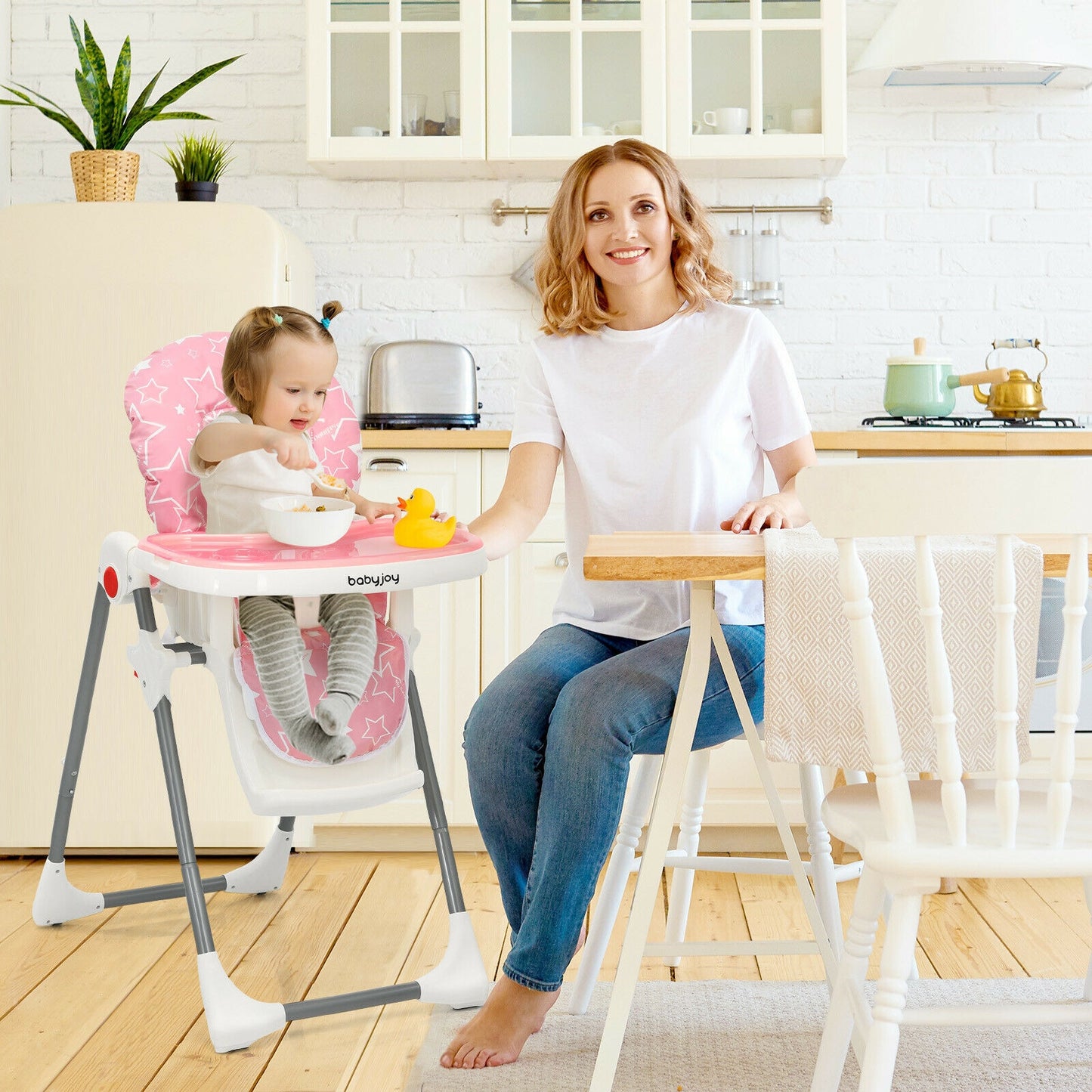 Folding Baby High Chair with 6-Level Height Adjustment