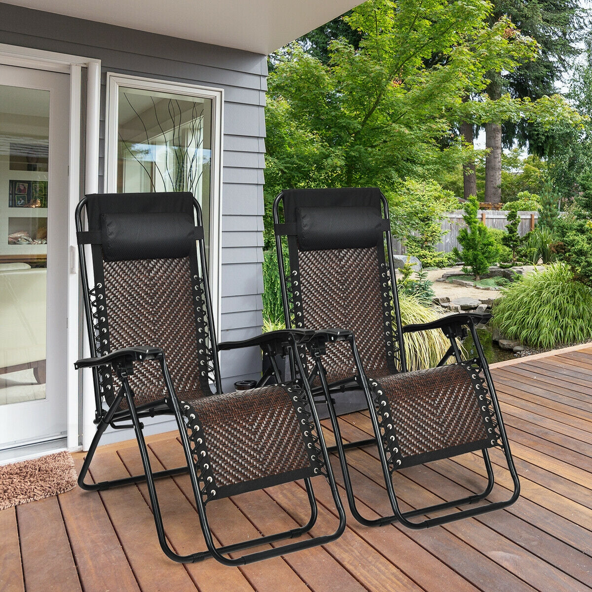 Folding Zero Gravity Lounge Chair Set - 2 Piece Rattan