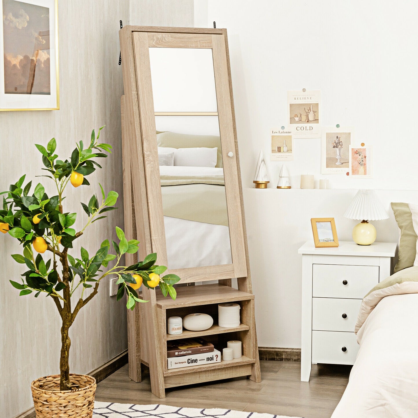 Jewelry Armoire with Full-Length Mirror and Storage Cabinet