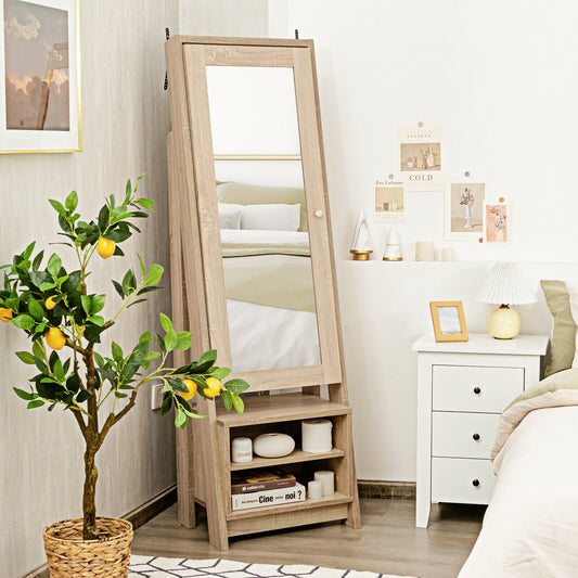 Jewelry Armoire with Full-Length Mirror and Storage Cabinet