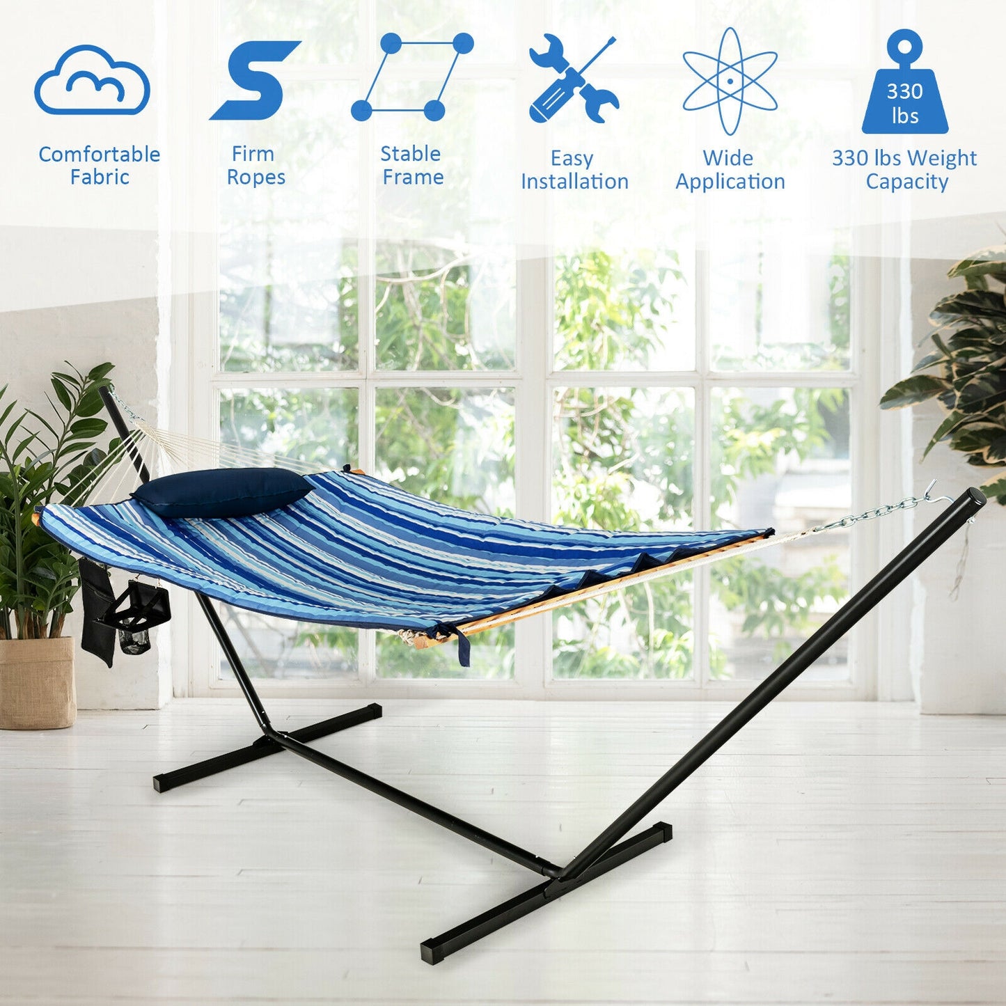 Hammock Chair Stand Set with Cotton Swing & Pillow