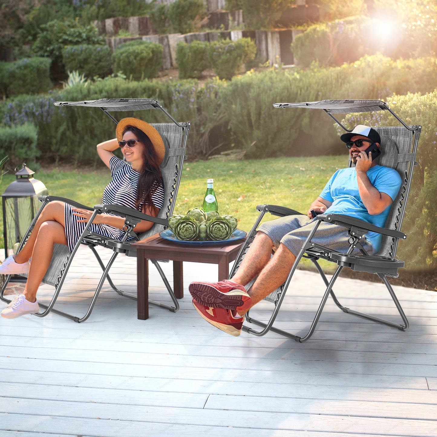 Folding Recliner Lounge Chair with Adjustable Canopy