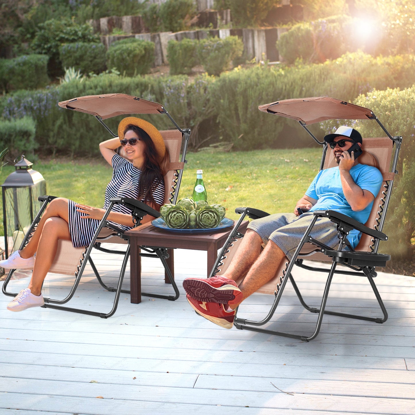 Folding Recliner Lounge Chair with Adjustable Canopy