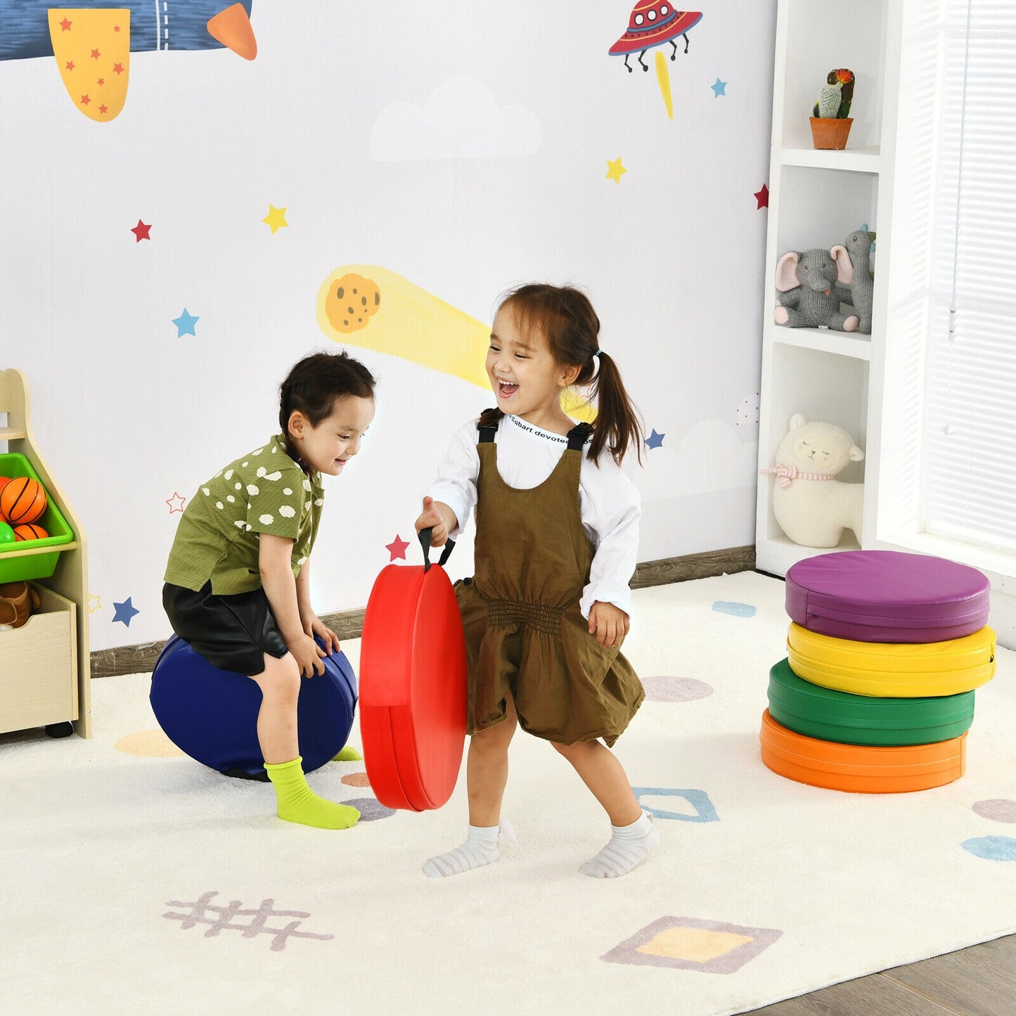 Round Toddler Floor Cushions 15 Inch - Set of 6