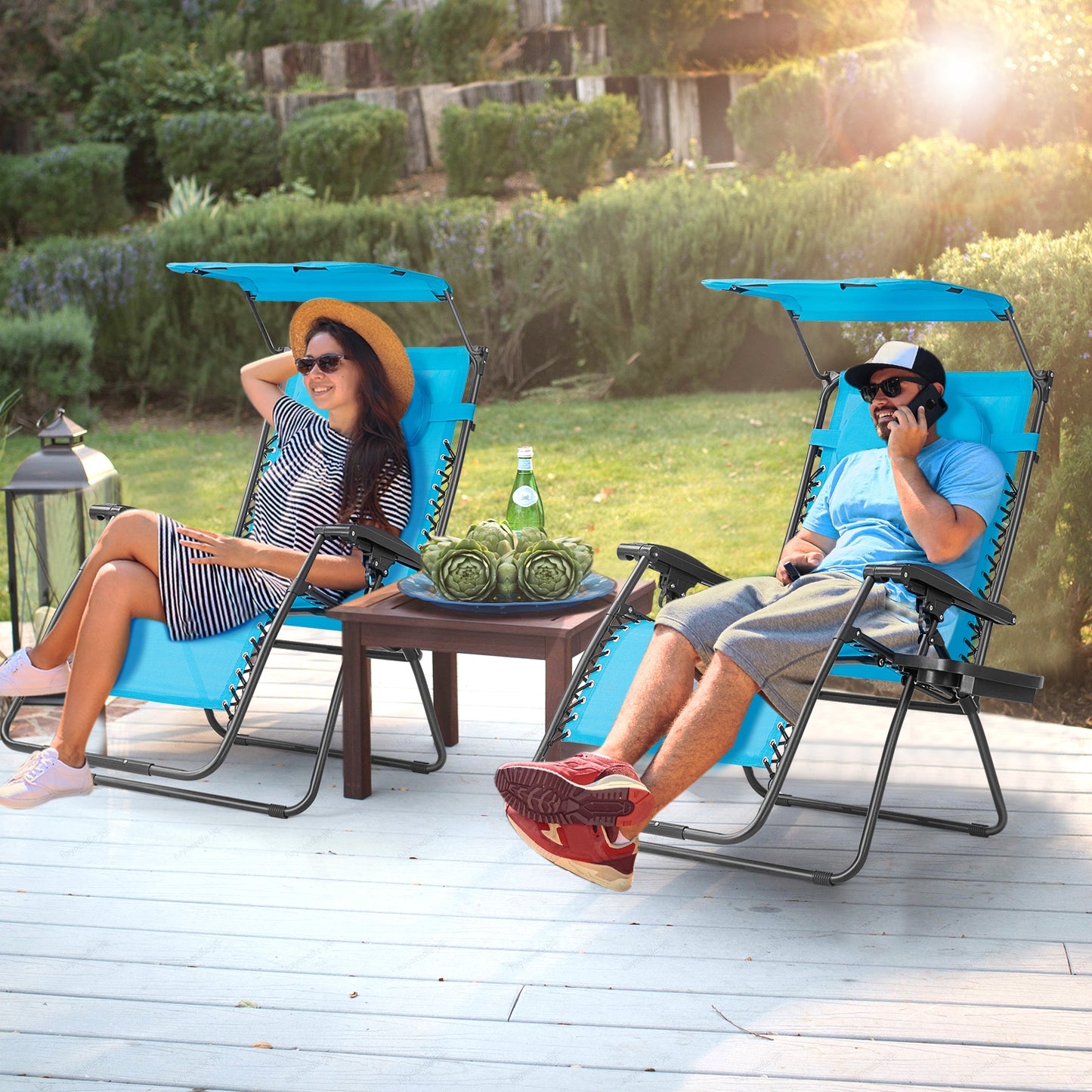 Folding Recliner Lounge Chair with Adjustable Canopy