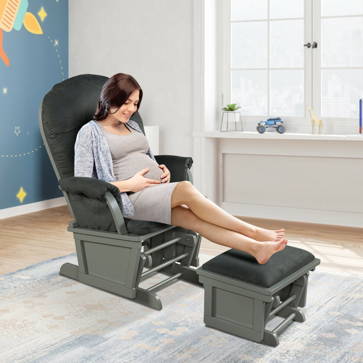 Nursery Glider and Ottoman Set with Padded Armrests