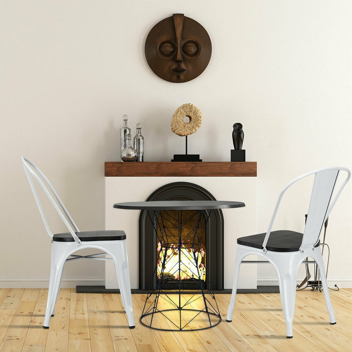 Metal Dining Chairs with Wood Seat - Set of 4, Stackable