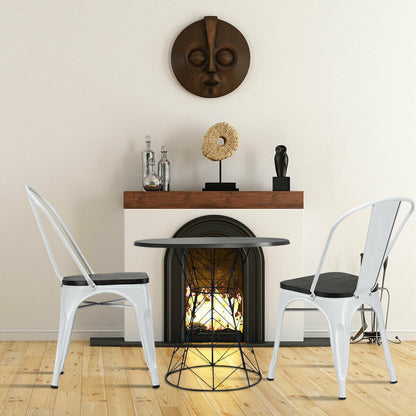Metal Dining Chairs with Wood Seat - Set of 4, Stackable