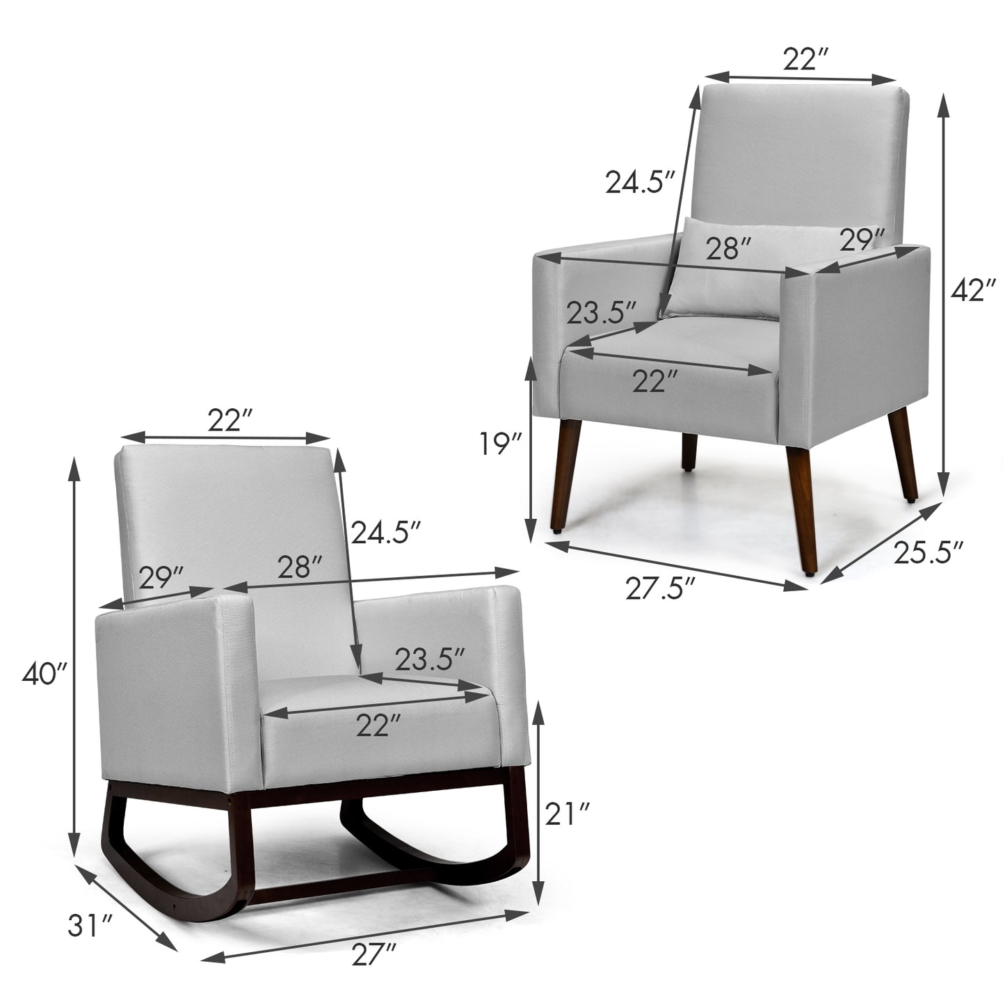2-in-1 Rocking Chair with Pillow, Beige Linen Upholstery