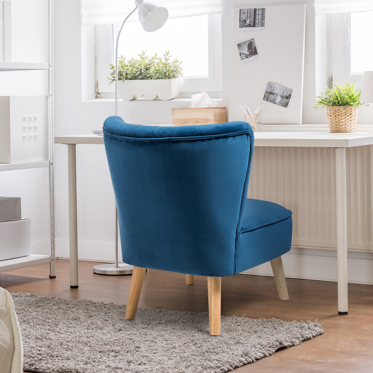 Velvet Accent Chair with Wood Legs - Armless Design